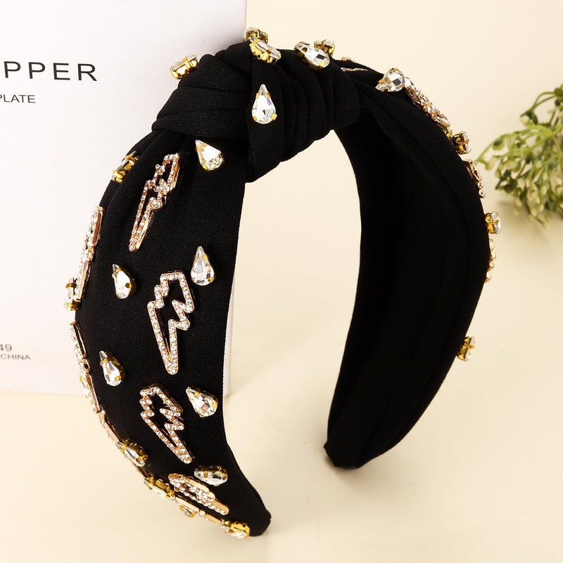 YAHPERN Lightning Bolt Headbands for Women Halloween Headbands Embellished Rhinestone Crystal Knotted Headband Halloween Outfits Accessories Party Favors Gifts - Image 3